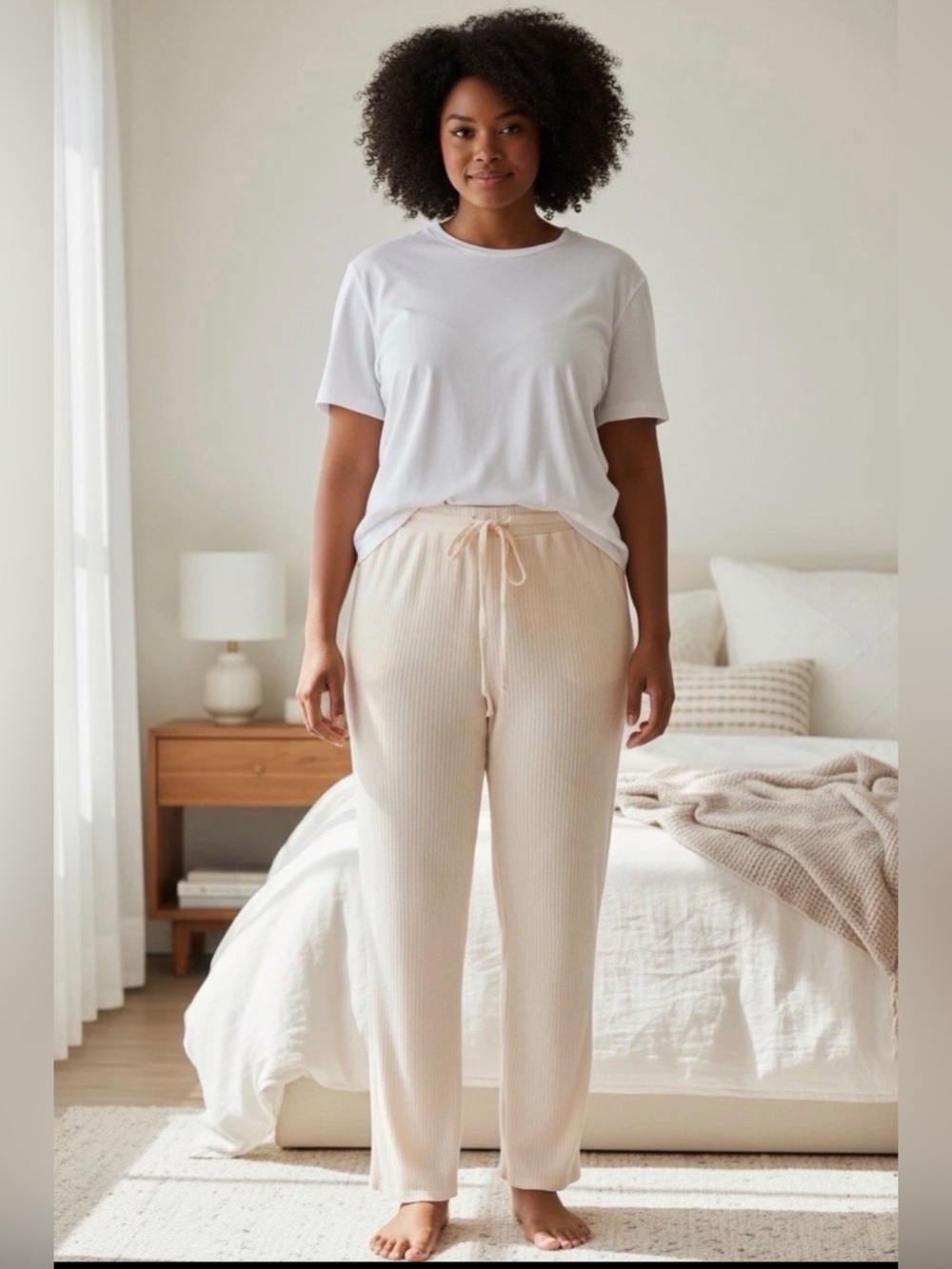 Rachel Zoe Lounge Pants L Pinkish Ribbed Pajama Sleep Soft Cozy